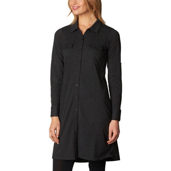 Prana Dresses & Skirts - PrAna Besha Women's M Dark Gray Wool Blend Button Long Sleeve Collar Shirt Dress
